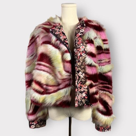GIAMBA Multicolor Faux Fur Moto Jacket Size 40/ US XS - Picture 1 of 11
